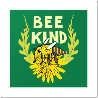 Bee Kind Cute Honeybee on a Dandelion Posters and Art